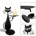 Black Cat Candle Holder - Metal Cat Candlestick for Farmhouse Decor, Desktop Centerpiece