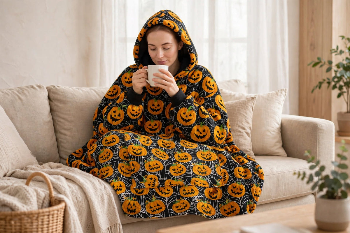 Plus-Size Oversized Hooded Blanket - Ultra Soft Reversible Sherpa Hoodie with Pocket - One Size