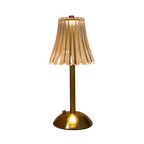 Gold Crystal Table Lamp - Ribbed Glass Table Lamp with Brass Base, Rechargeable