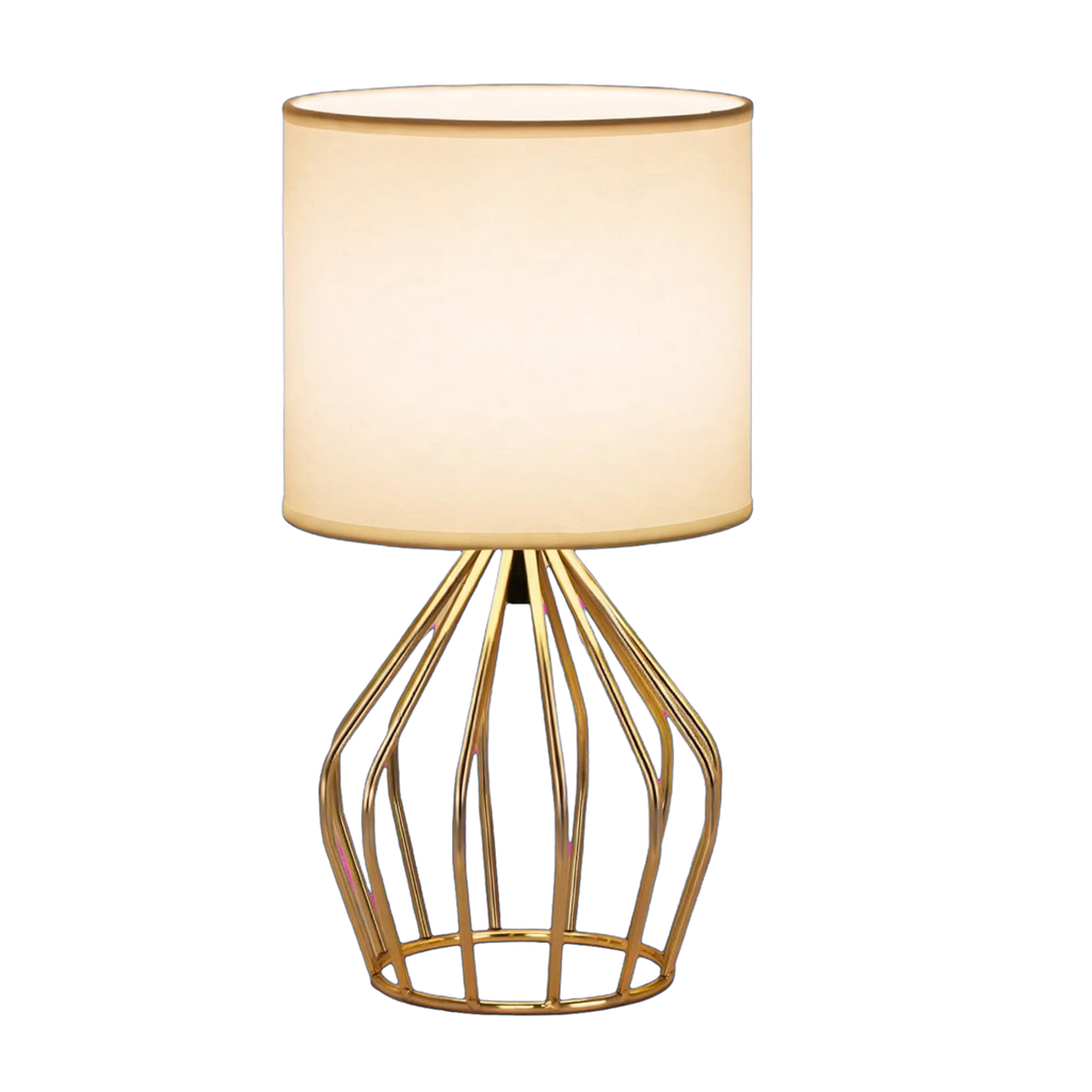 Golden Table Lamp - Modern Bedside Lamp with Hollowed-Out Gold Base, Linen Shade