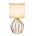 Golden Table Lamp - Modern Bedside Lamp with Hollowed-Out Gold Base, Linen Shade