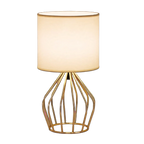 Golden Table Lamp - Modern Bedside Lamp with Hollowed-Out Gold Base, Linen Shade