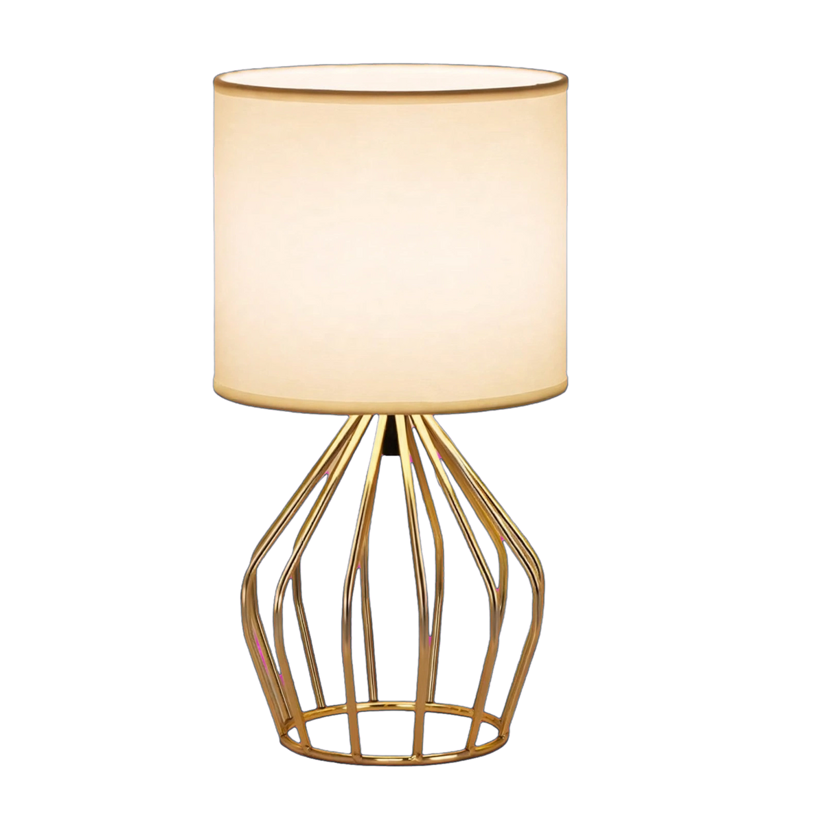 Golden Table Lamp - Modern Bedside Lamp with Hollowed-Out Gold Base, Linen Shade