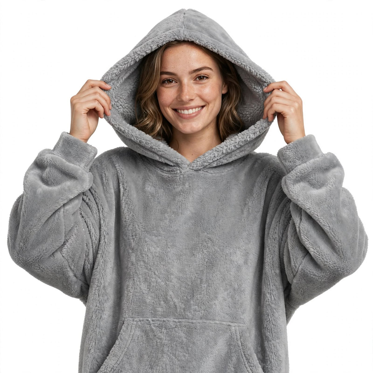 Plus-Size Oversized Hooded Blanket - Ultra Soft Reversible Sherpa Hoodie with Pocket - One Size