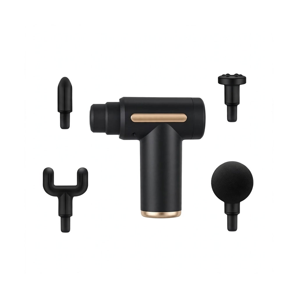 Mini Massage Gun - Deep Tissue Massager - 6 Speed Levels - 4 Heads - Portable