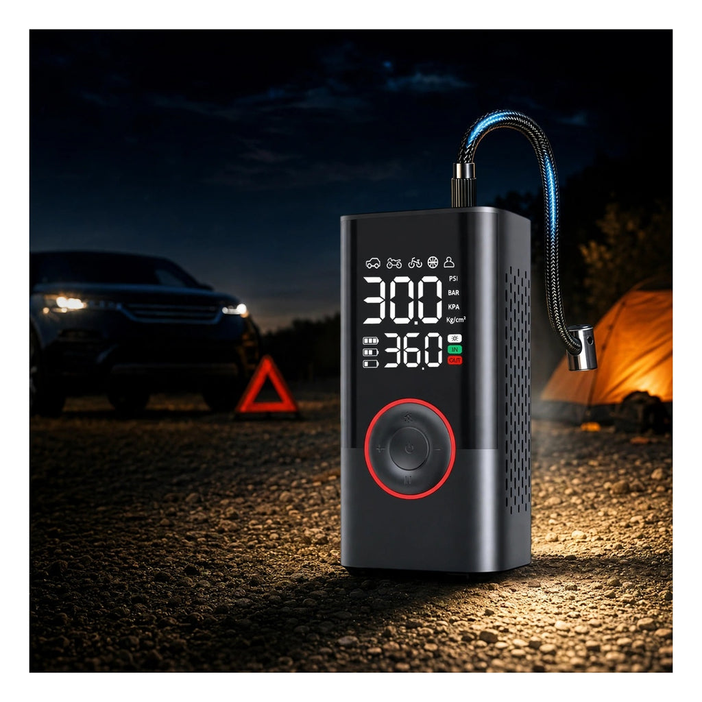 Cordless Tire Inflator Air Compressor 200PSI - LCD Gauge - Bike Car Motorcycle Ball