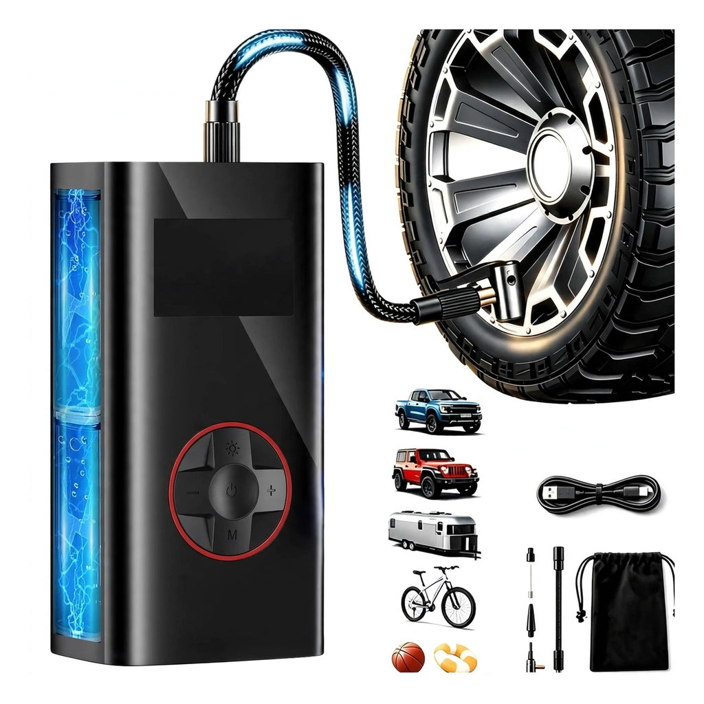 Cordless Tire Inflator Air Compressor 200PSI - LCD Gauge - Bike Car Motorcycle Ball