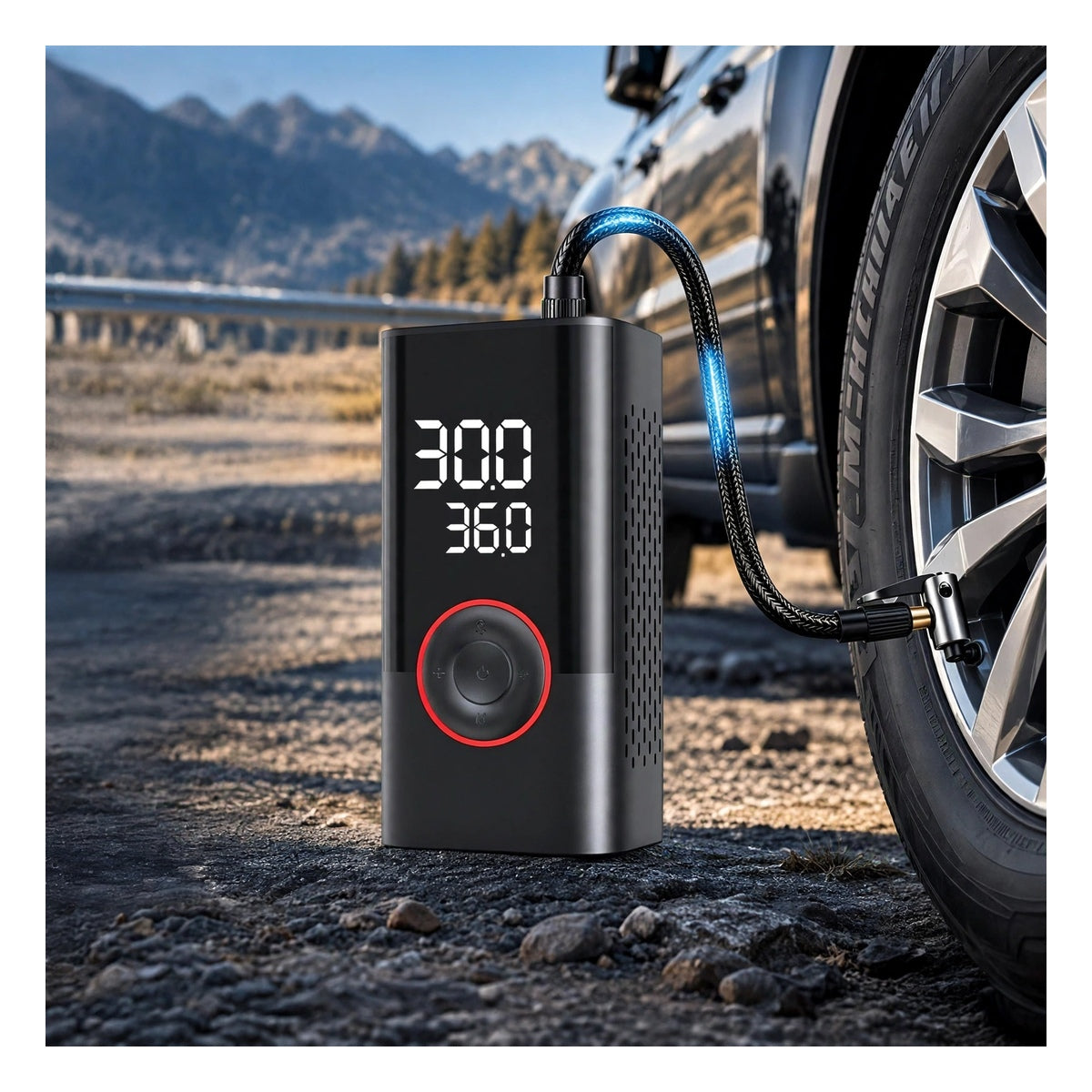 Cordless Tire Inflator Air Compressor 200PSI - LCD Gauge - Bike Car Motorcycle Ball