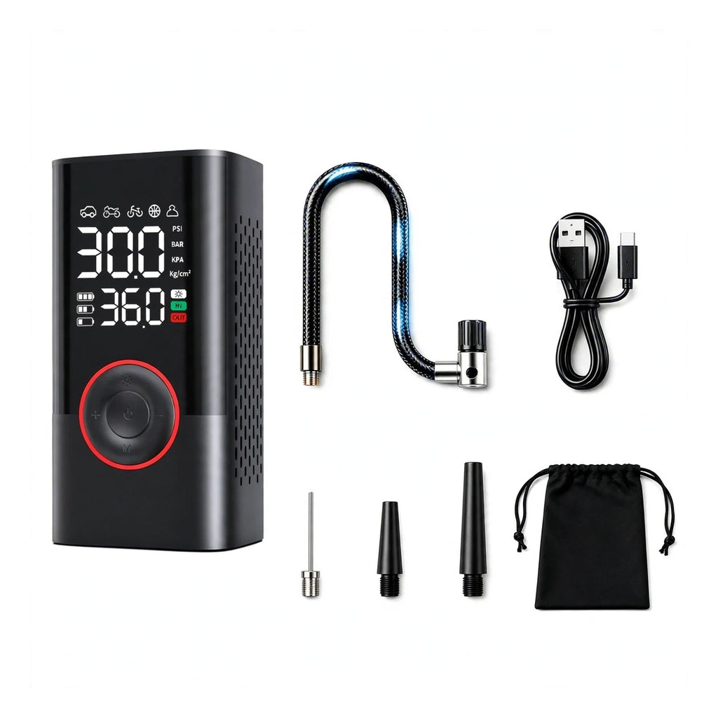 Cordless Tire Inflator Air Compressor 200PSI - LCD Gauge - Bike Car Motorcycle Ball