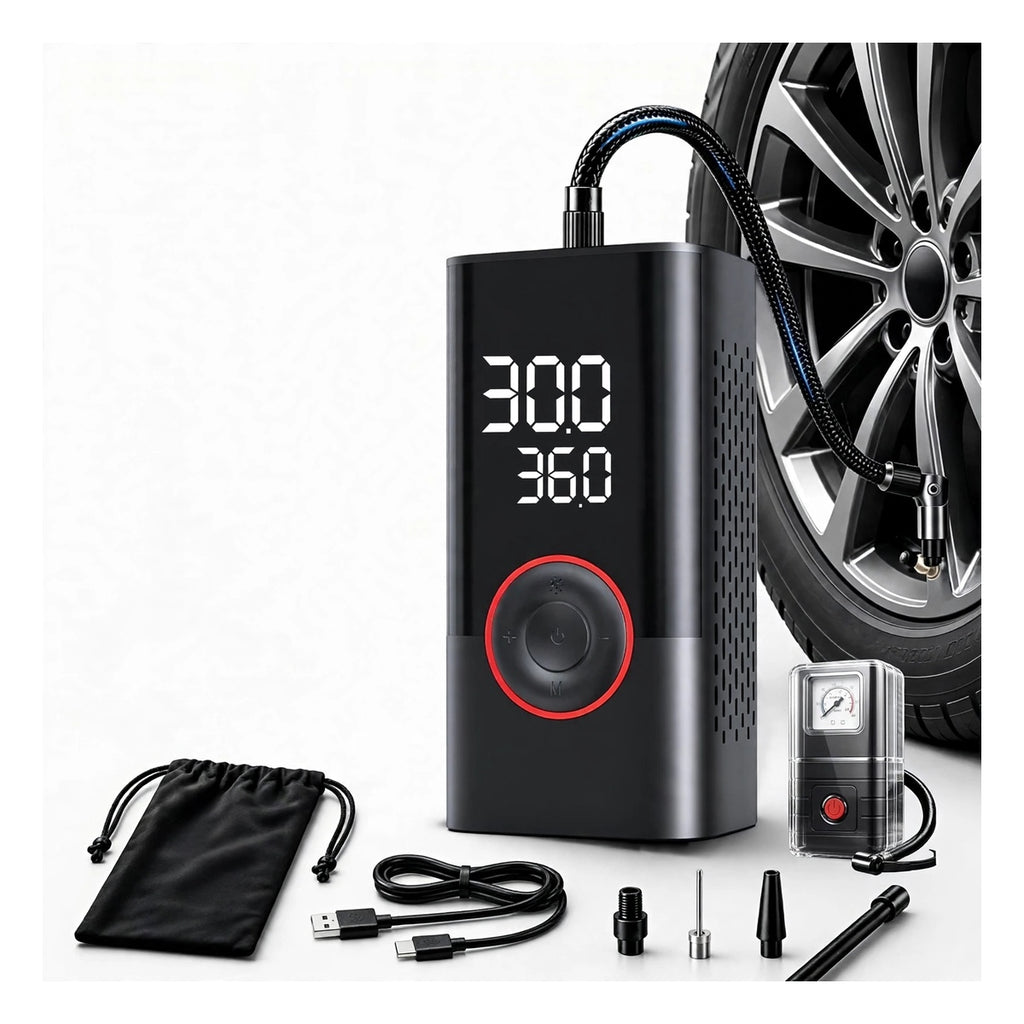 Cordless Tire Inflator Air Compressor 200PSI - LCD Gauge - Bike Car Motorcycle Ball