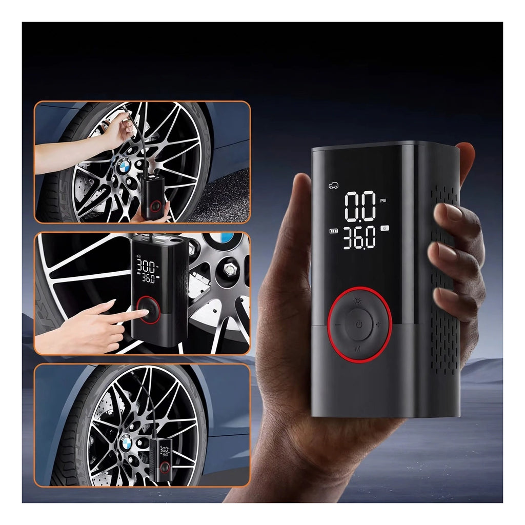 Cordless Tire Inflator Air Compressor 200PSI - LCD Gauge - Bike Car Motorcycle Ball