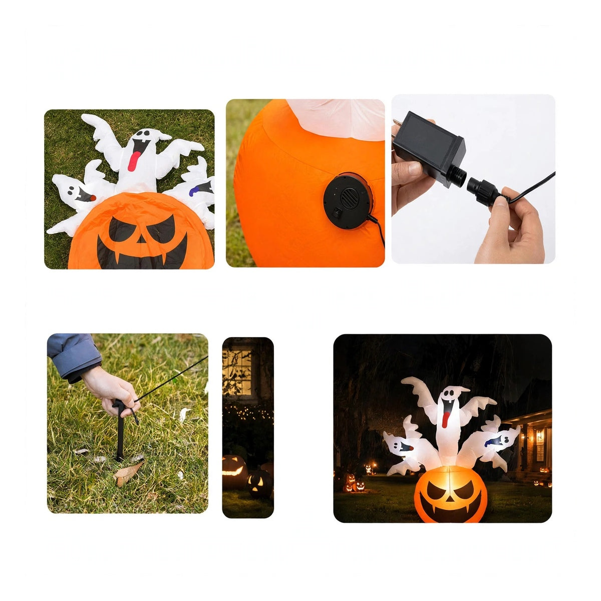 6FT Halloween Inflatable - 3 Ghosts in Pumpkin - LEDs - Yard Decor