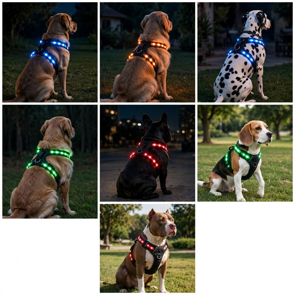 LED Dog Harness - Rechargeable Light Up Harness - 2Pcs Set