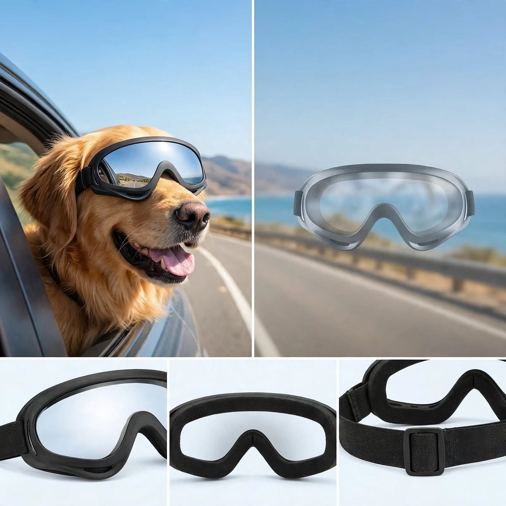Dog Goggles - UV Protection - Windproof Dustproof - Adjustable - Black