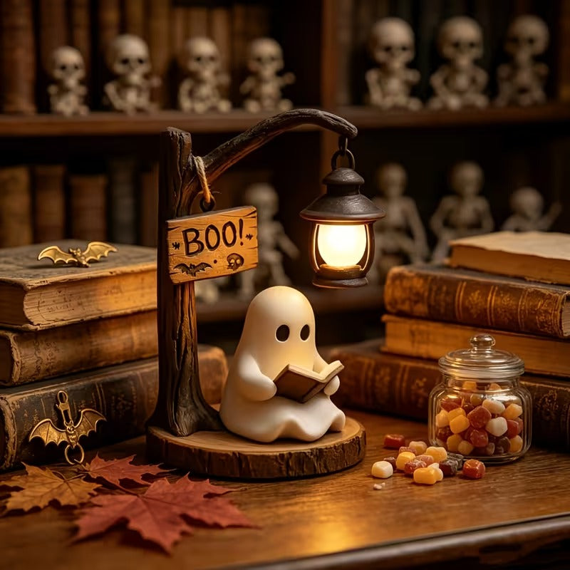 Halloween Ghost Lamp - Cute BOO Ghost Reading Book Table Lamp with Lantern