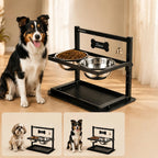 Adjustable Elevated Dog Bowls Stand - 2 Stainless Steel Bowls