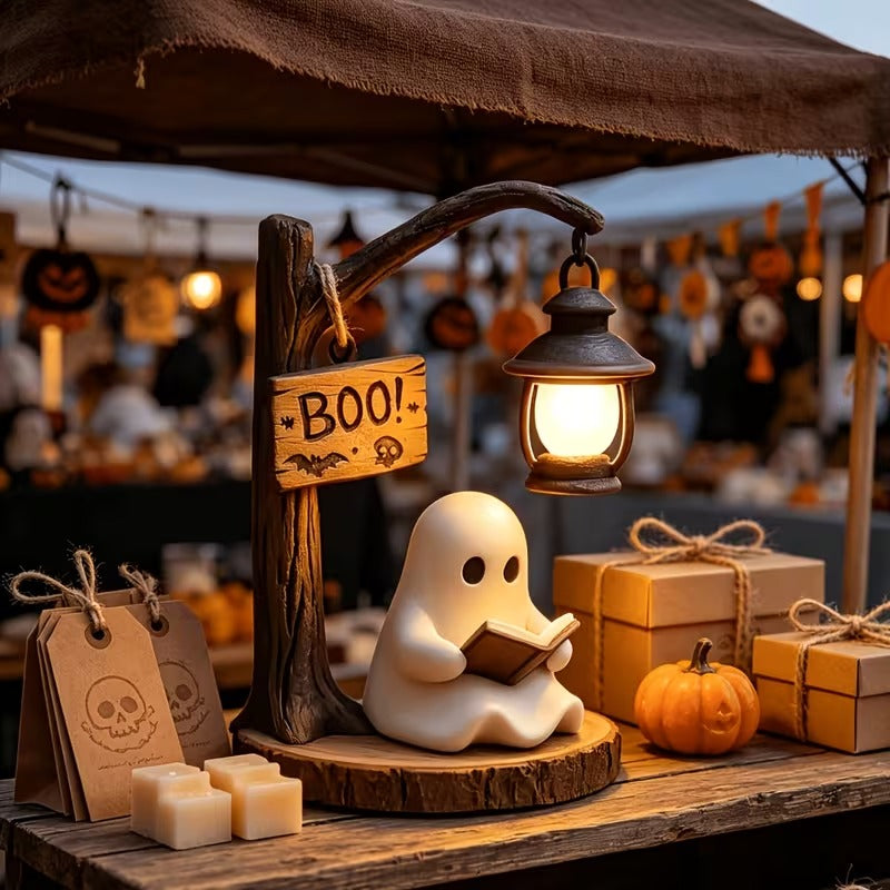 Halloween Ghost Lamp - Cute BOO Ghost Reading Book Table Lamp with Lantern