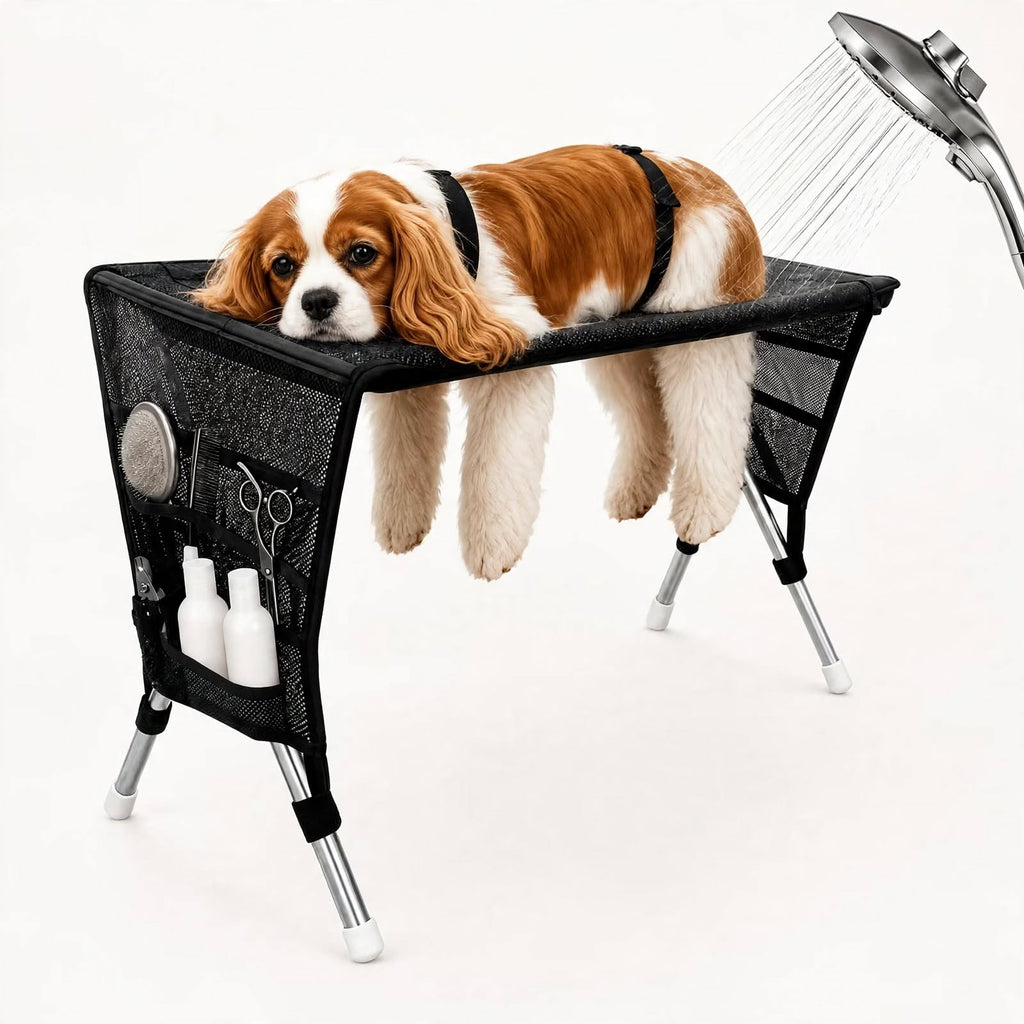 Pet Grooming Hammock With Stand - Foldable Mesh -  For Cats & Small Dogs