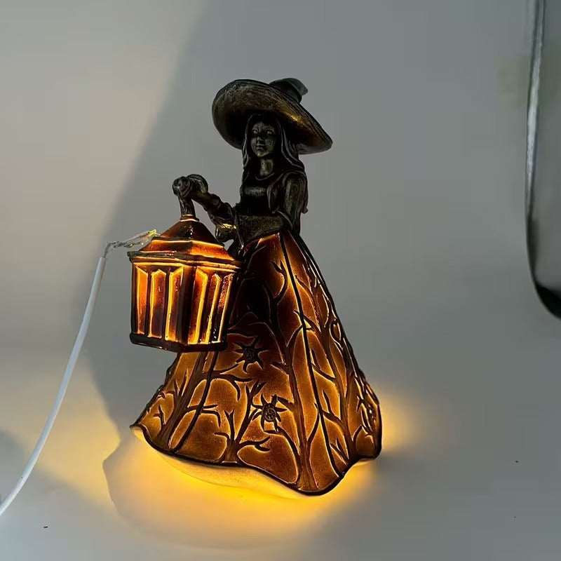 Halloween Witch Table Lamp Spooky Desk Decor Light