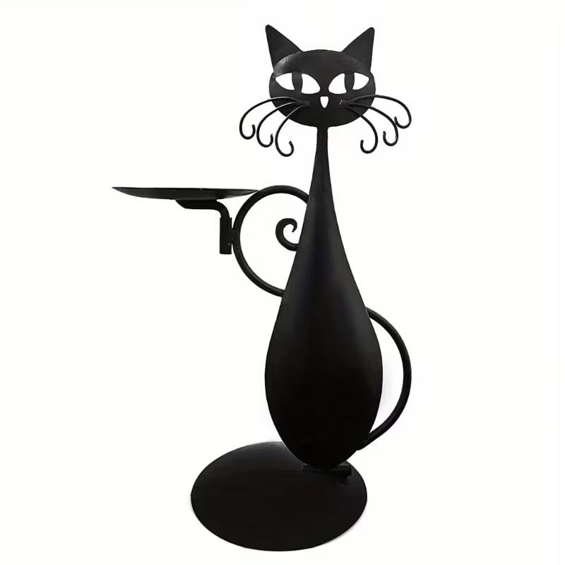 Black Cat Candle Holder - Metal Cat Candlestick for Farmhouse Decor, Desktop Centerpiece