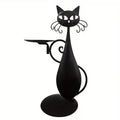 Black Cat Candle Holder - Metal Cat Candlestick for Farmhouse Decor, Desktop Centerpiece