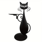 Black Cat Candle Holder - Metal Cat Candlestick for Farmhouse Decor, Desktop Centerpiece