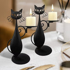 Black Cat Candle Holder - Metal Cat Candlestick for Farmhouse Decor, Desktop Centerpiece