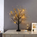 Lighted Tree Lamp - Golden Leaf Table Lamp with Warm LED Lights, USB/Battery Powered