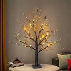 Lighted Tree Lamp - Golden Leaf Table Lamp with Warm LED Lights, USB/Battery Powered