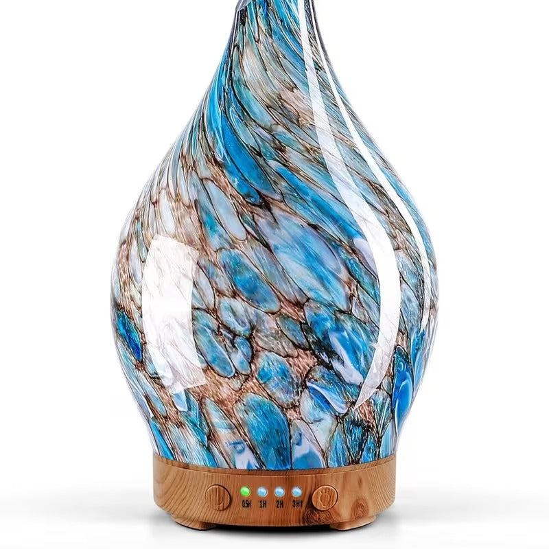 Glass Essential Oil Diffuser - 150ml Ultrasonic Cool Mist Humidifier with 7 Color Lights, Timer