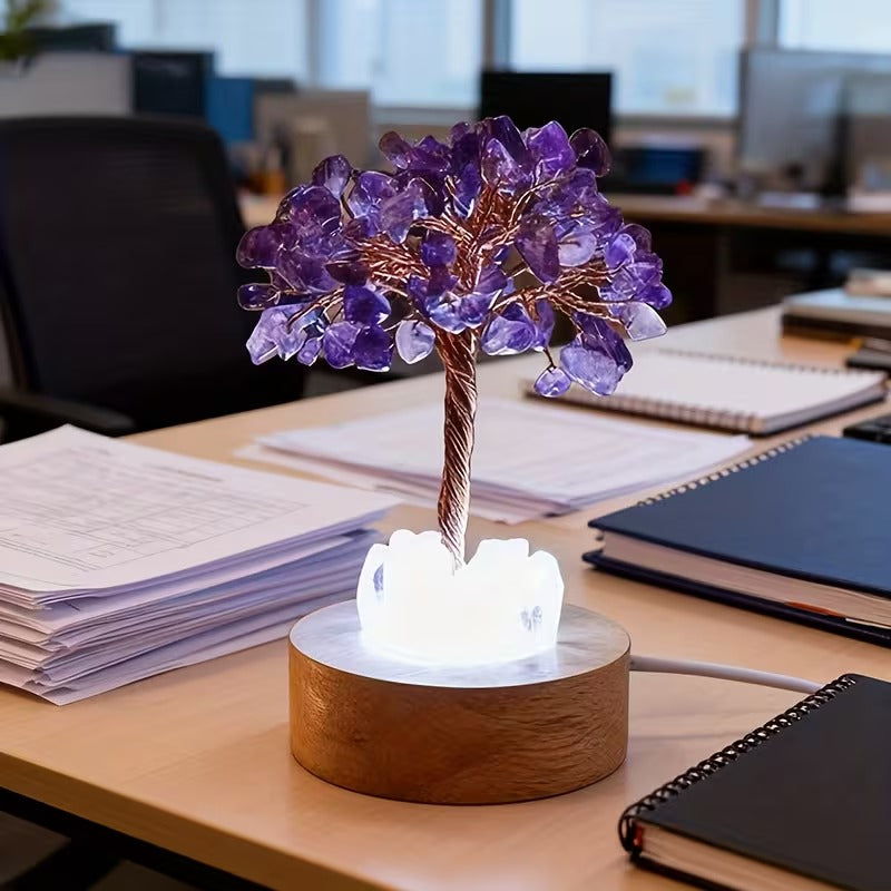 Joy and Abundance Light-Up Crystal Tree Lamp - Citrine Money Tree with LED Lights