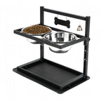 Adjustable Elevated Dog Bowls Stand - 2 Stainless Steel Bowls