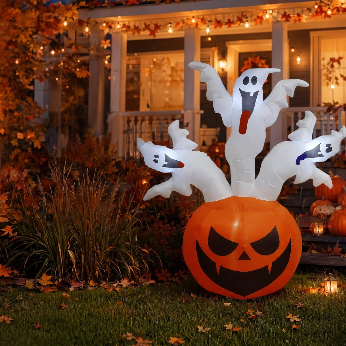 6FT Halloween Inflatable - 3 Ghosts in Pumpkin - LEDs - Yard Decor