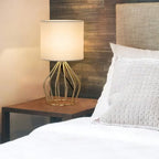 Golden Table Lamp - Modern Bedside Lamp with Hollowed-Out Gold Base, Linen Shade
