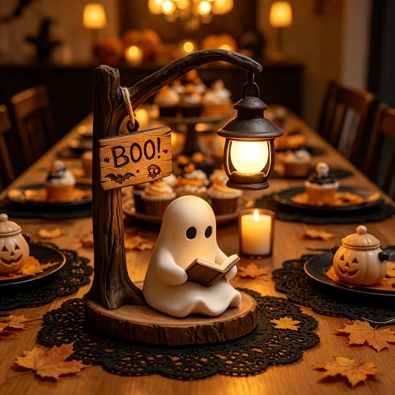 Halloween Ghost Lamp - Cute BOO Ghost Reading Book Table Lamp with Lantern
