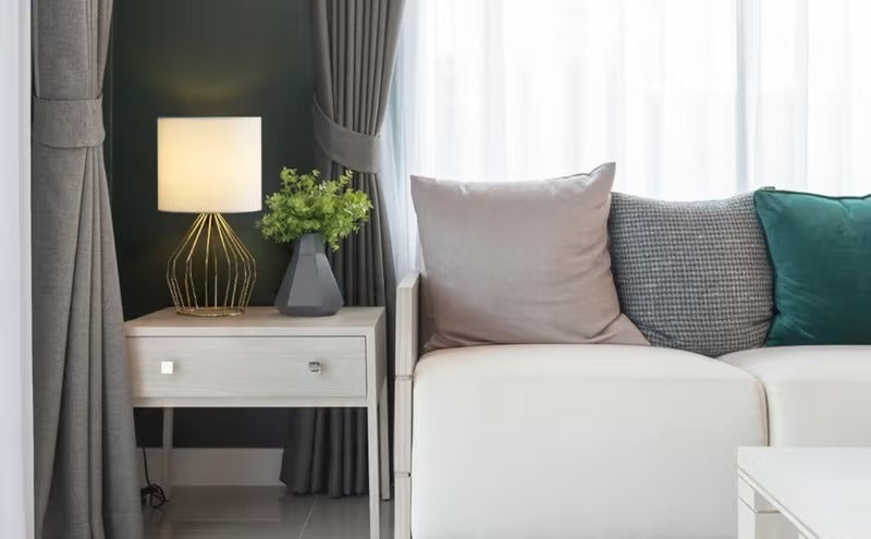 Golden Table Lamp - Modern Bedside Lamp with Hollowed-Out Gold Base, Linen Shade