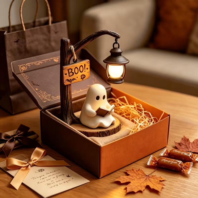Halloween Ghost Lamp - Cute BOO Ghost Reading Book Table Lamp with Lantern
