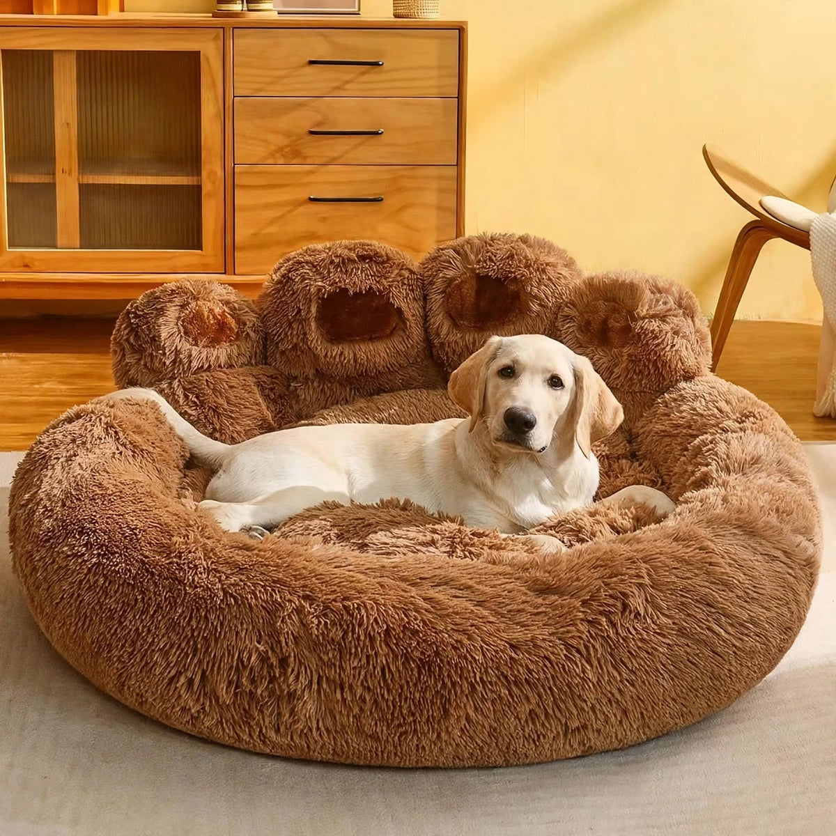 Coffee Bear Paw Pet Bed - Calming Donut - Dog & Cat Cuddler