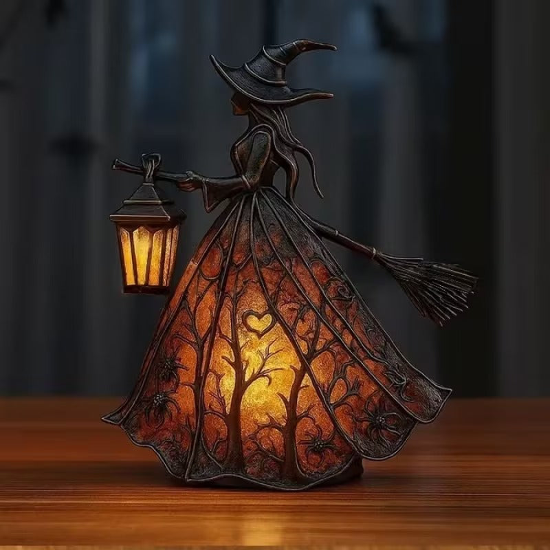 Halloween Witch Table Lamp Spooky Desk Decor Light