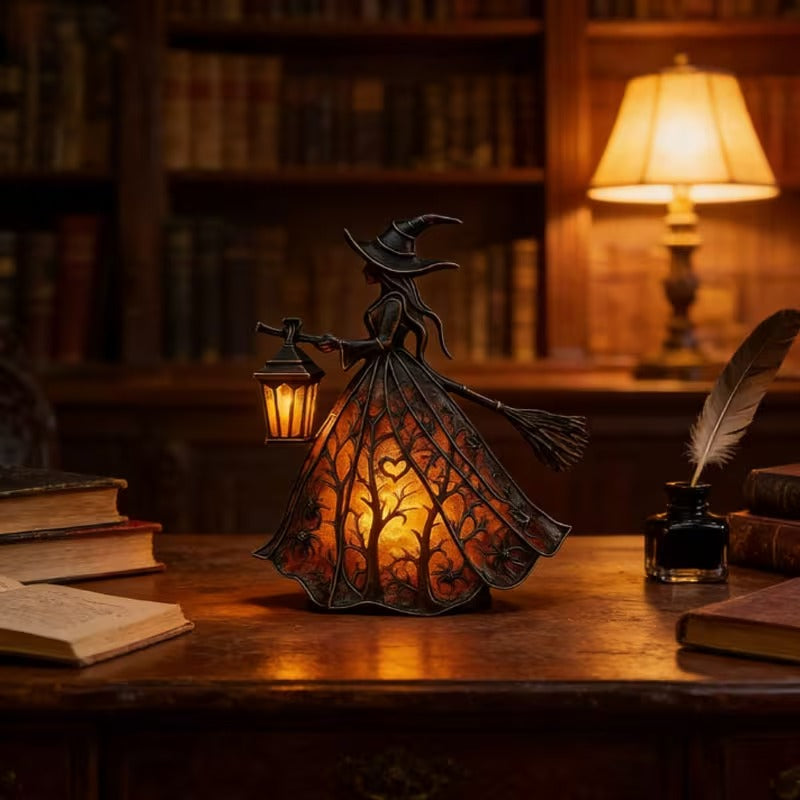 Halloween Witch Table Lamp Spooky Desk Decor Light