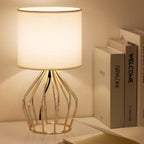 Golden Table Lamp - Modern Bedside Lamp with Hollowed-Out Gold Base, Linen Shade