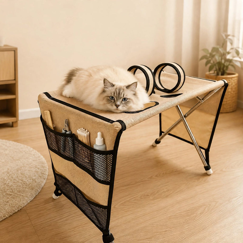 Pet Grooming Hammock With Stand - Foldable Mesh -  For Cats & Small Dogs