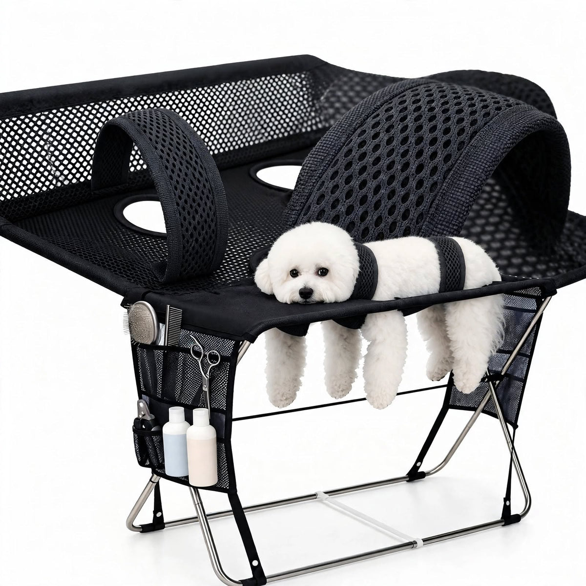 Pet Grooming Hammock With Stand - Foldable Mesh -  For Cats & Small Dogs
