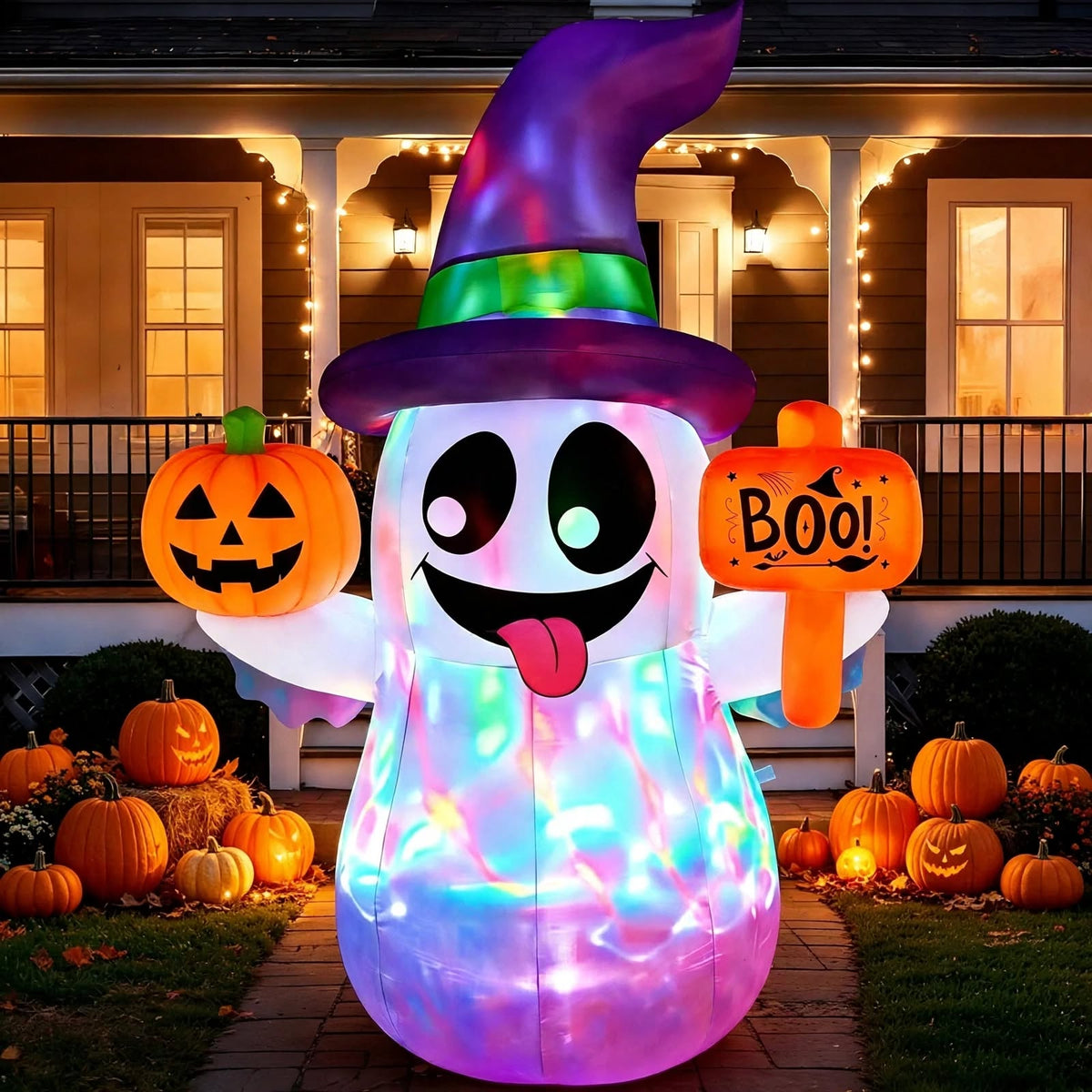5FT Halloween Ghost Inflatable - Wizard Ghost Pumpkin - LED - Yard Decor