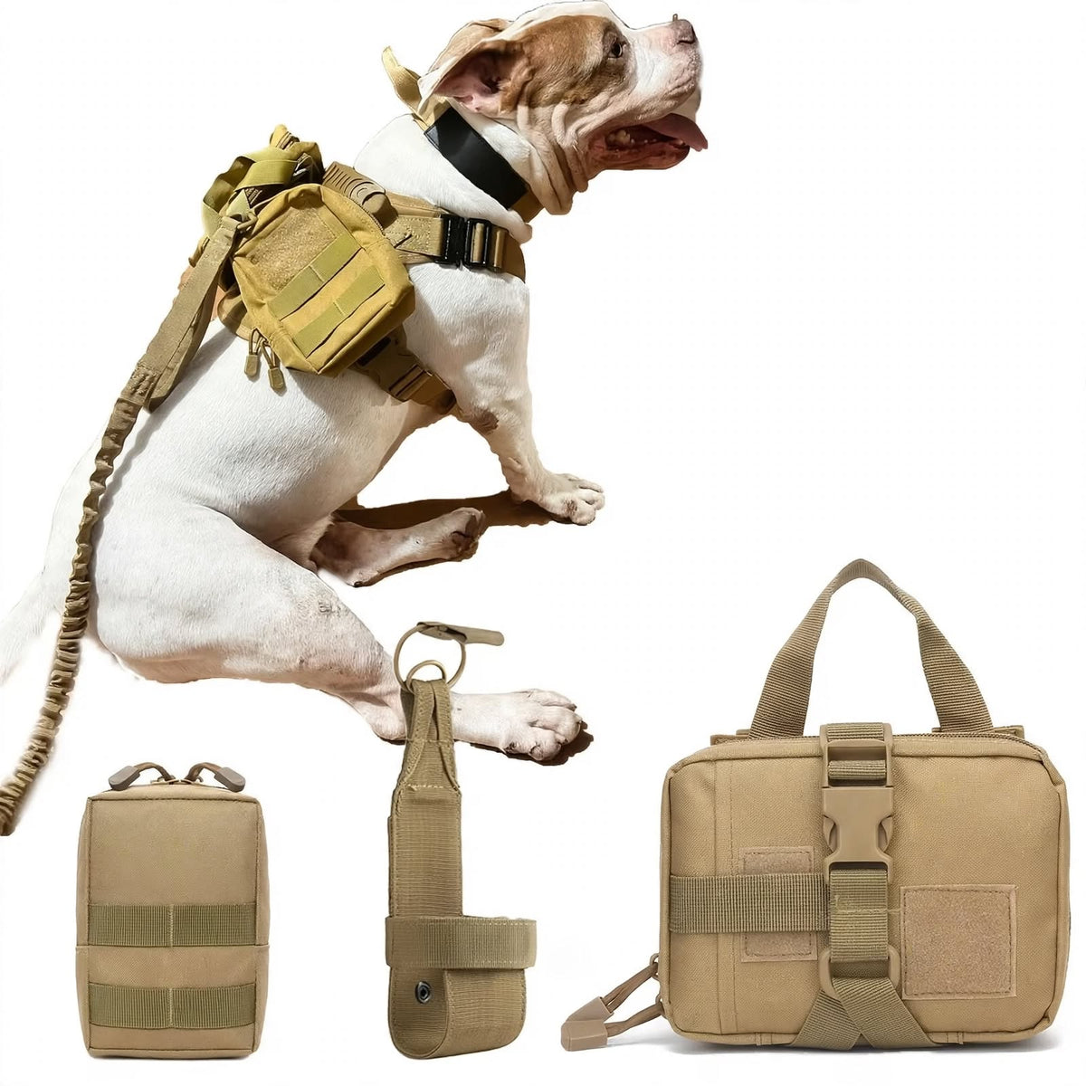 3Pcs Tactical Dog Harness Pouch Set - Molle Pouches + Bottle Holder
