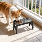 Elevated Dog Bowl Stand - 2 Stainless Steel Bowls - 4 Heights