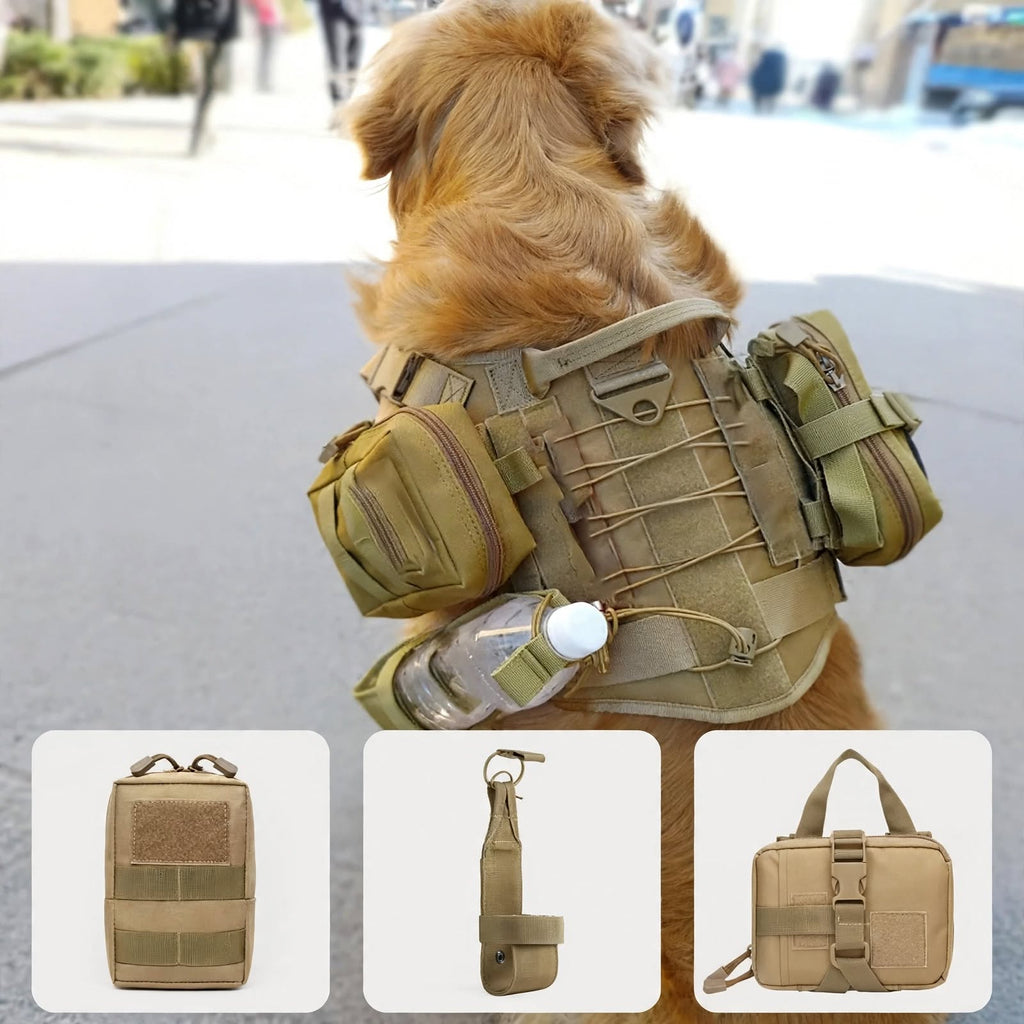 3Pcs Tactical Dog Harness Pouch Set - Molle Pouches + Bottle Holder