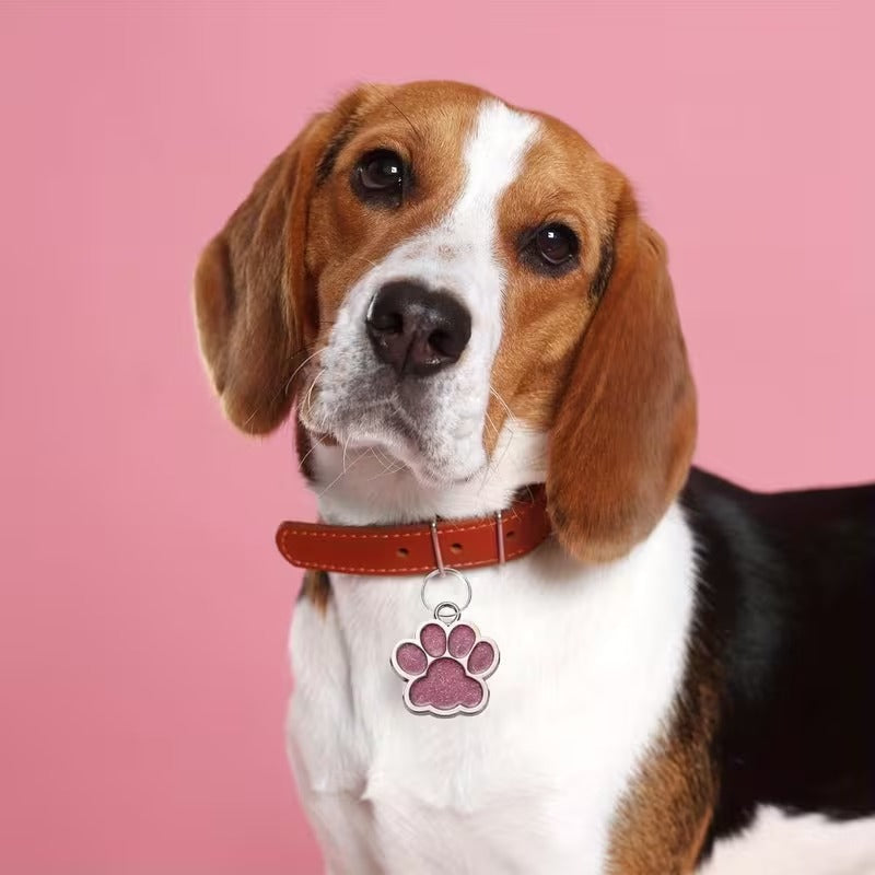 Glitter Dog Paw ID Tag - Alloy - Paw Print Pendant - For Dog Collar