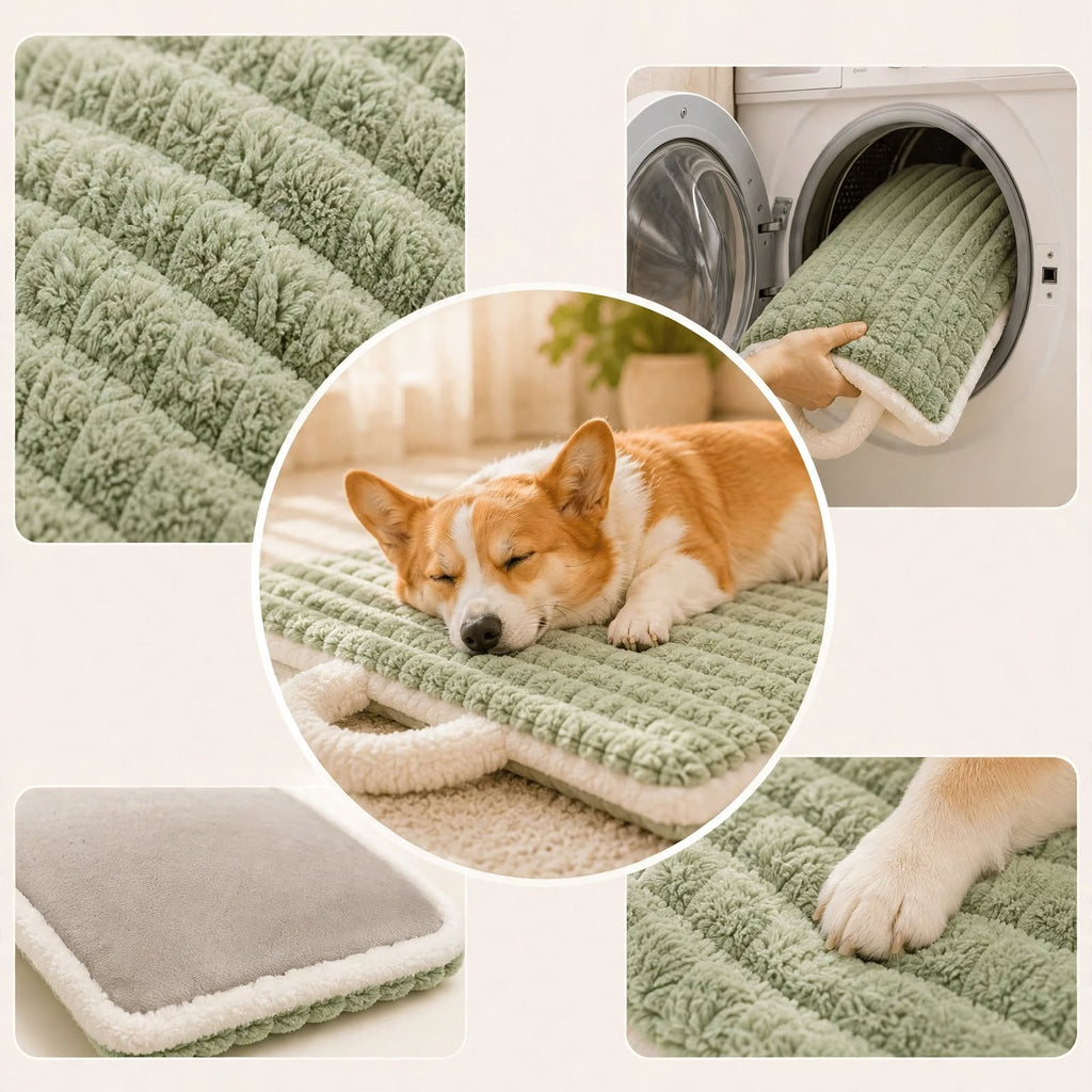 Machine Washable Dog Bed Mat - Plush Quilted - Portable