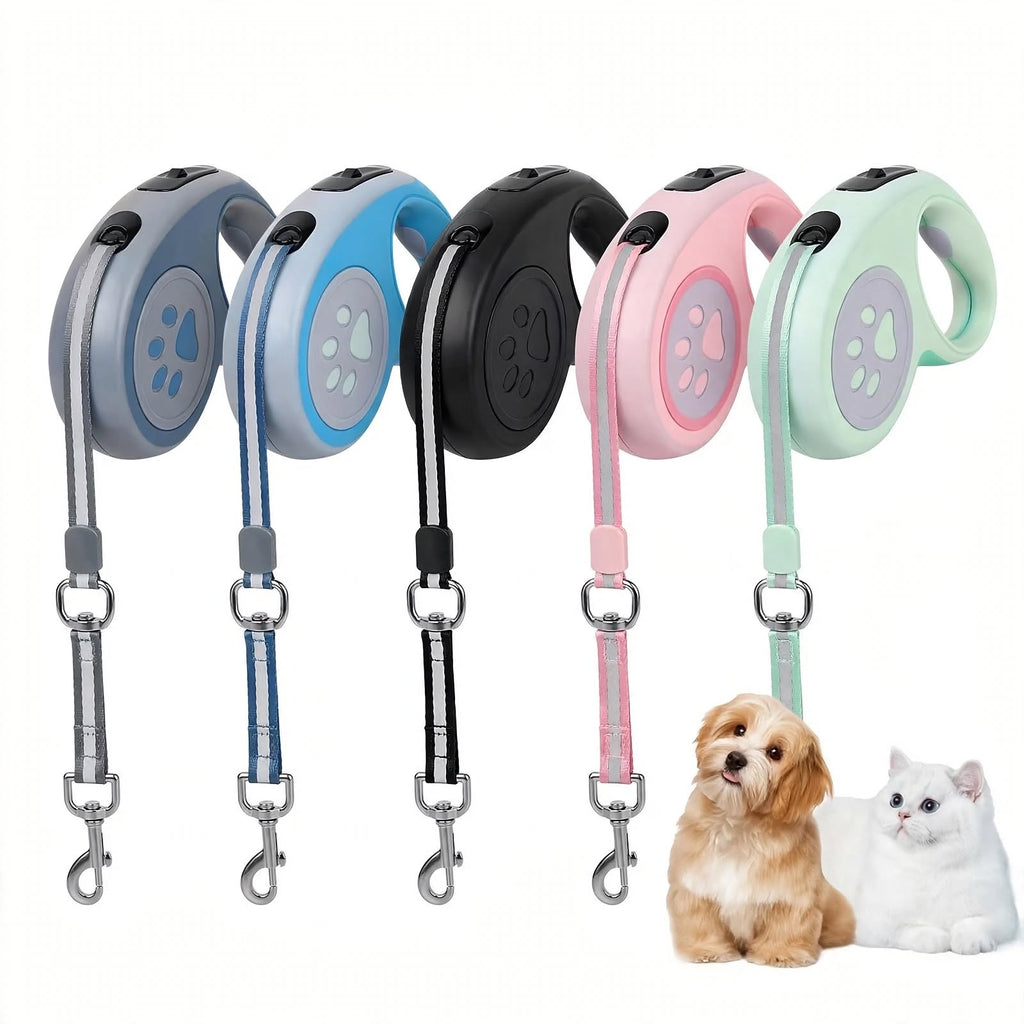 Retractable Dog Leash 3m - Paw Print Design - Automatic - For Small Dogs